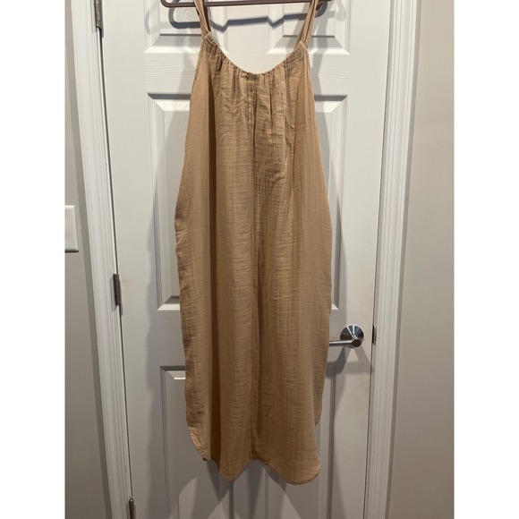 Old Navy Dresses & Skirts - Old Navy Tan Beige Cotton Gauze Tie Back Sleeveless Midi Dress Large NWT
